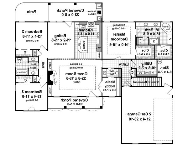 First Floor with Basement Stair Option image of The Pecan Meadow House Plan